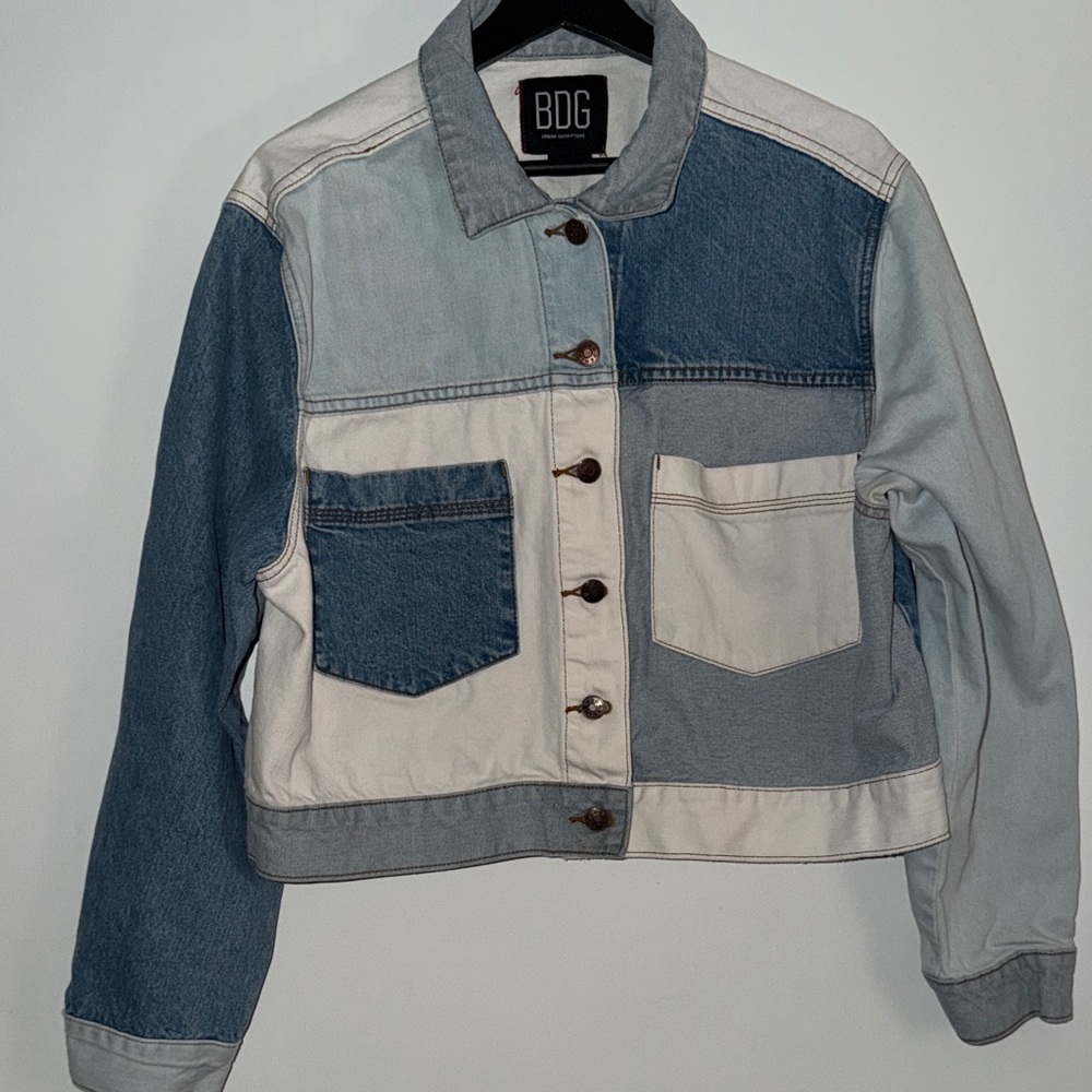 BDG Women's Patchwork Denim Jacket - Blue and Cream